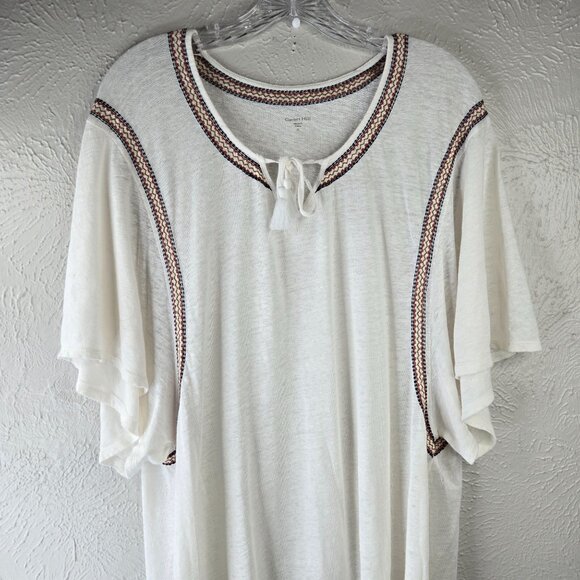 Garnet Hill Shift Sz Dress XL White Organic Linen Southwestern Boho Relaxed Fit - Picture 4 of 12